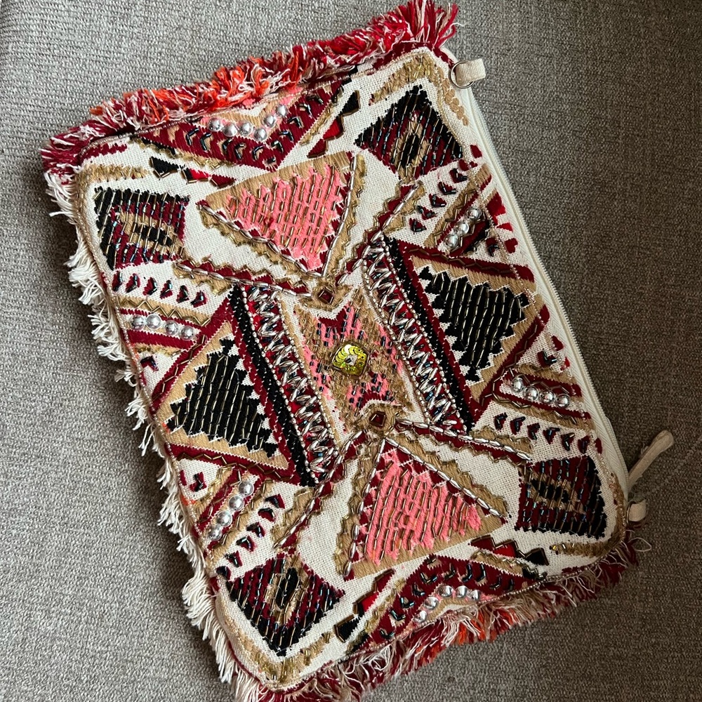 Artisan Geometric Clutch with Fringe